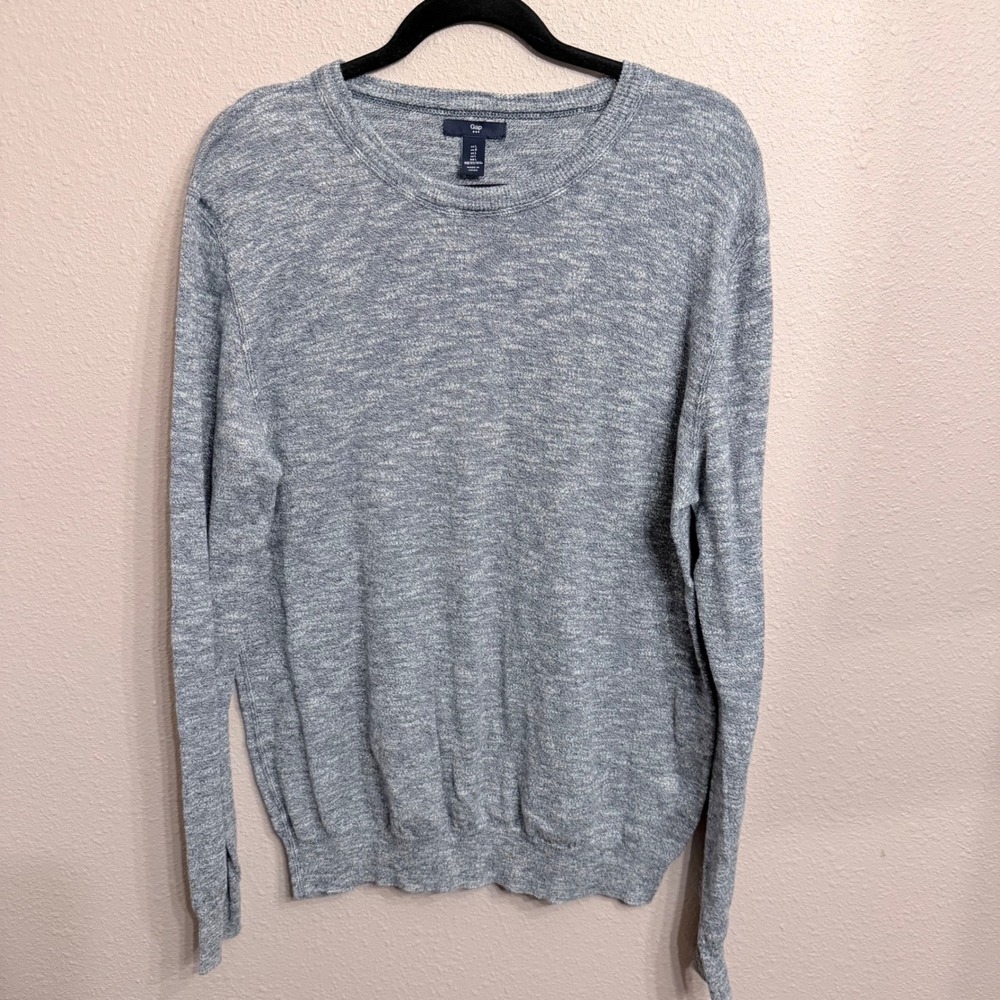 Gap Mens Blue Heather Marl Slub Cotton Crew Neck Sweater L 946823-01